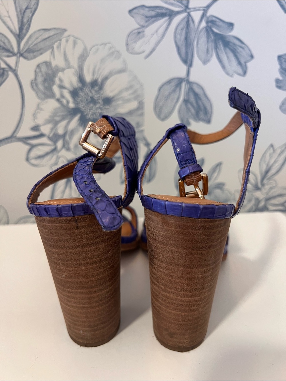 Coach Purple Snakeskin Block Heel Sandals - Picture 3 of 4